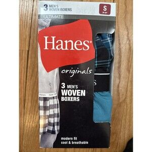 Hanes Originals Men's Woven Boxers  (3 Pack) Size Small S 28”-30” NIB
